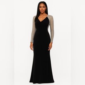 Xscape Black and Silver Long Sleeve Dress